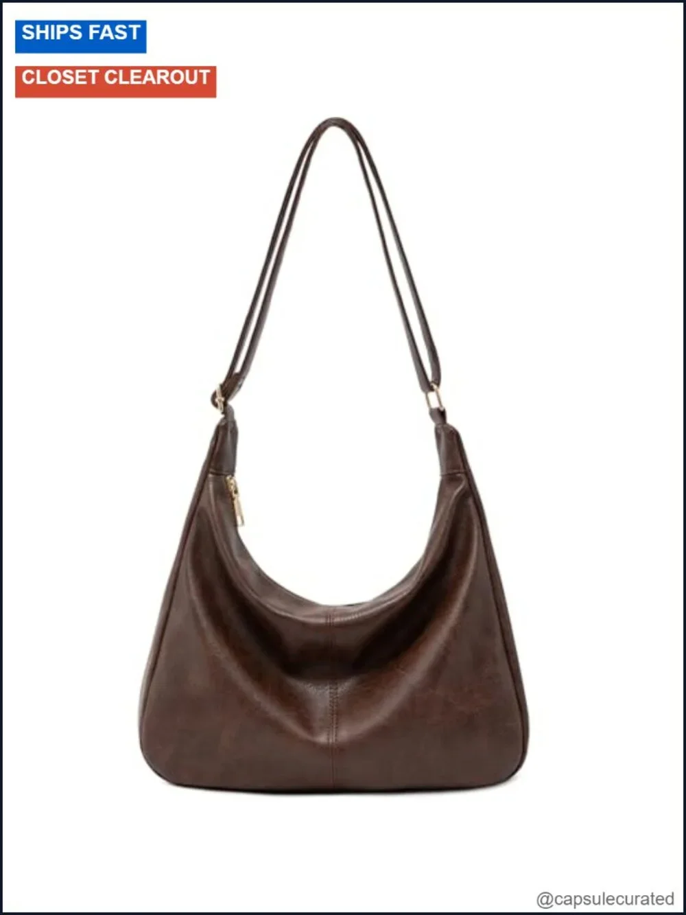 Foldable Vegan Leather Hobo Bag Adjustable Crossbody Slouchy Tote